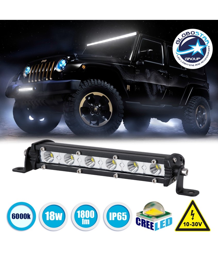 GloboStar® 85450 PRO Series Μπάρα Ίσια - Straight - DRL για Αυτοκίνητα & Φορτηγά LED CREE XBD 18W 1800lm DC 10-30V Αδιάβροχη IP65 Ψυχρό Λευκό 6000K